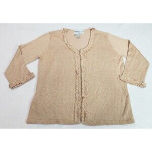 Vintage Joseph A Gold Metallic Silk Cardigan Sweater Womens Medium Button Front